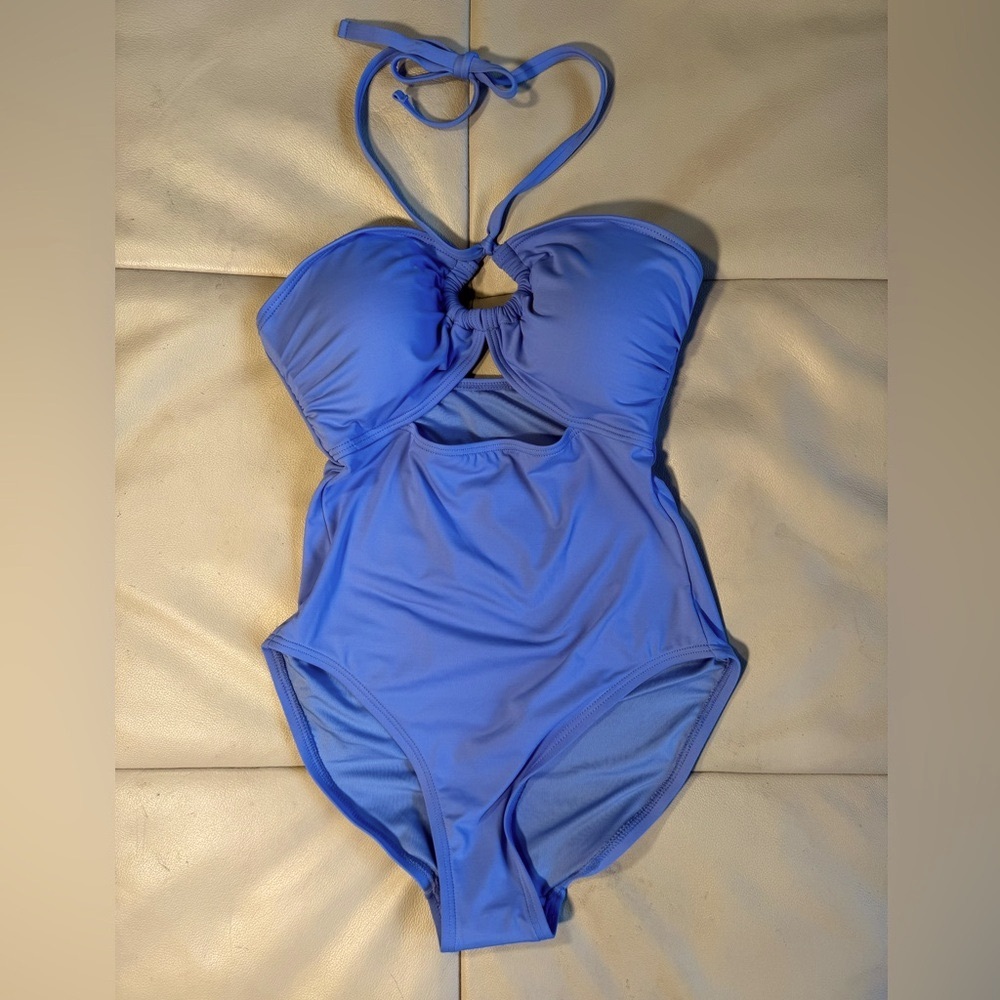 GAP Blue One Piece Halter Swimsuit with Sweetheart Neckline